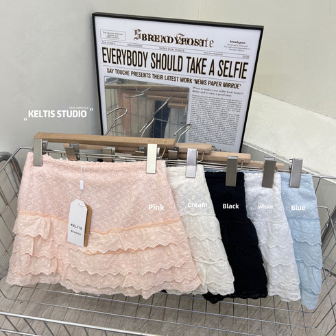 Cotton Embroidered Layered Mini Skirts